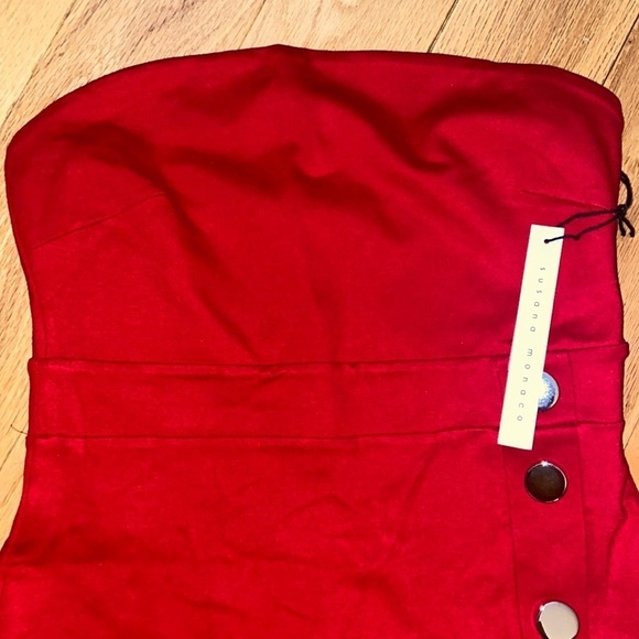 NWT Susana Monaco Angled Slit Button Dress, red, sz 4, sold for $211 on Revolve - Picture 3 of 8